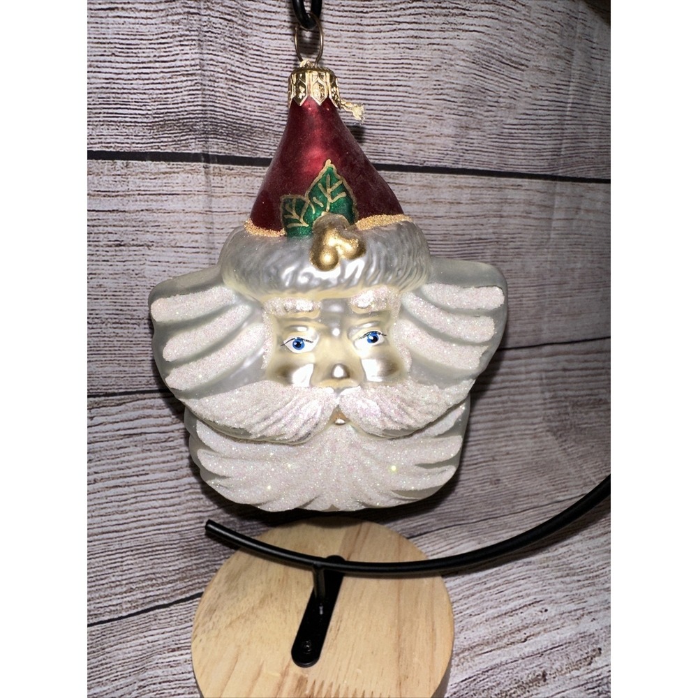Kurt S. Adler Ornament Santa Claus Star Face Polonaise Glass Seasonal Decoration
